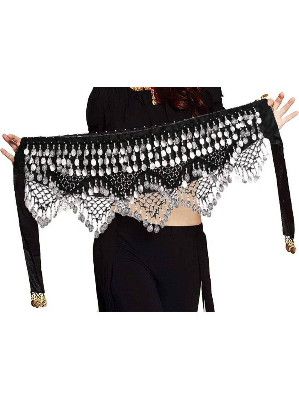 Belly Dance Hip Scarf with Coins - Women's Dance Costume Wrap Accessory